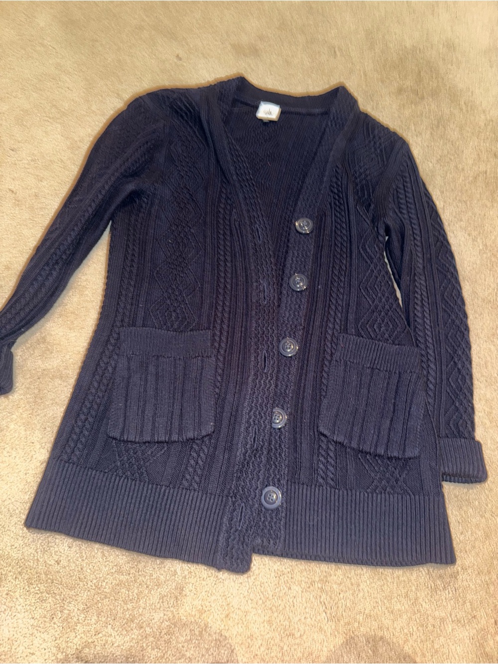 CAbi Navy Cable-Knit Button Front Cardigan